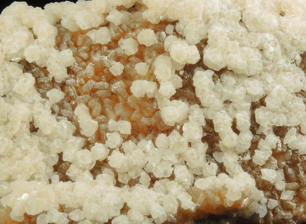 Detail view of mineral Stilbite-Ca and Calcite with minor Pyrite for sale from 700' level, Sta.167, Queens Tunnel of NYC Water Tunnel #3, Woodside, Queens, New York City, Queens County, New York
