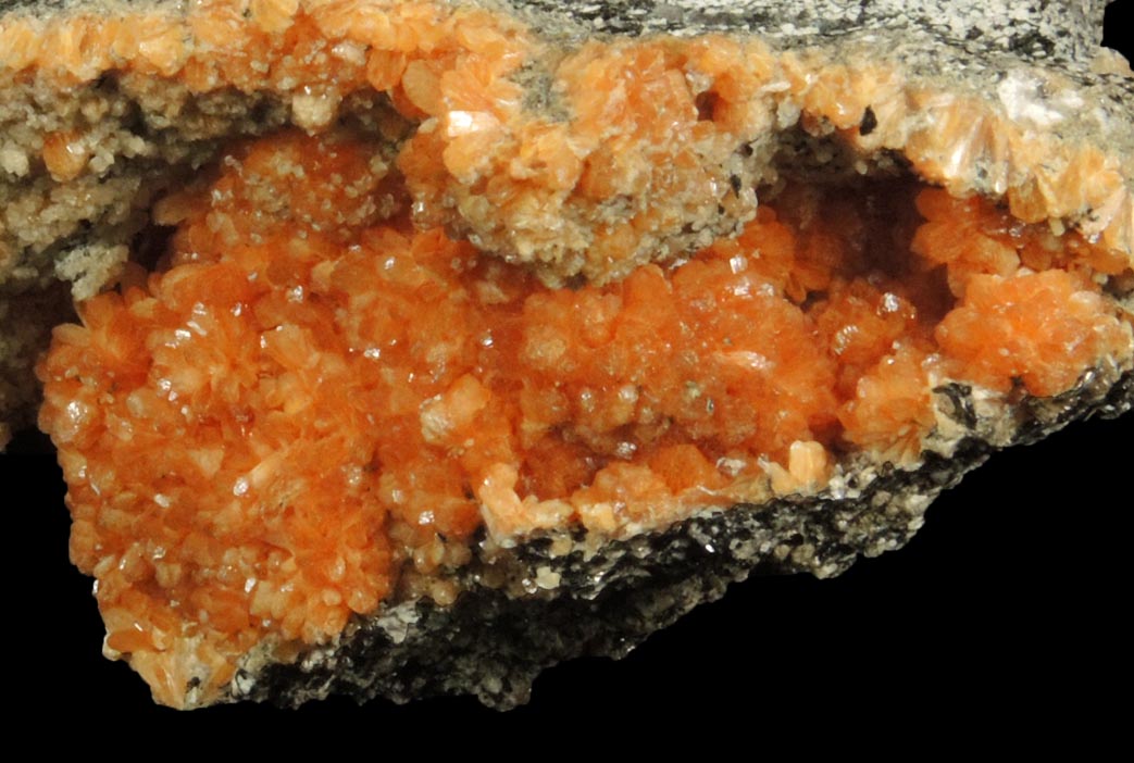 Detail view of mineral Stilbite-Ca and Calcite for sale from Water Tunnel No.3 under Manhattan Island, New York City, New York County, New York